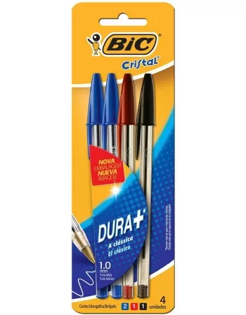 BIC CAN. CRISTAL DURA+ AZ/PT/VER 4UN