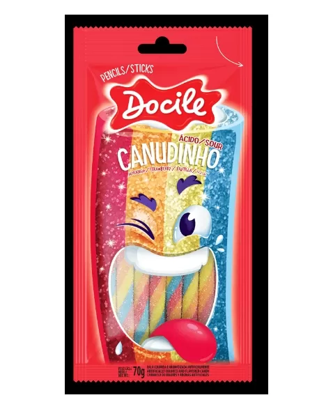 BALA CANUDINHO 70G COLORIDO MORANGO CITRICO