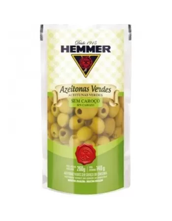 AZEITONAS HEMMER 260G VERDES S/ CAROÇO SACHÊ