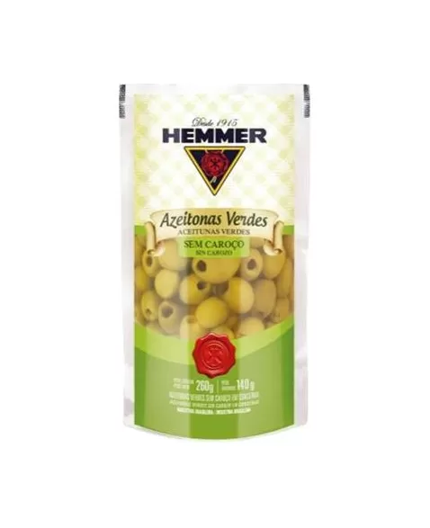 AZEITONAS HEMMER 260G VERDES S/ CAROÇO SACHÊ